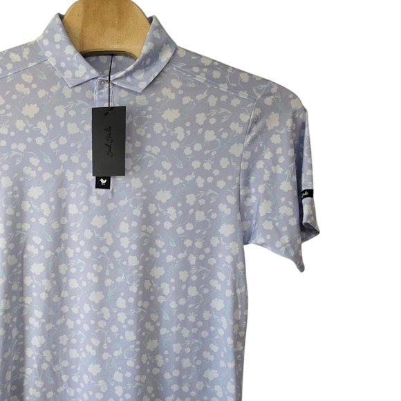 Bad Birdie Mens Golf Polo Shirt Blue Floral Print Short Sleeve Size L Athleisure